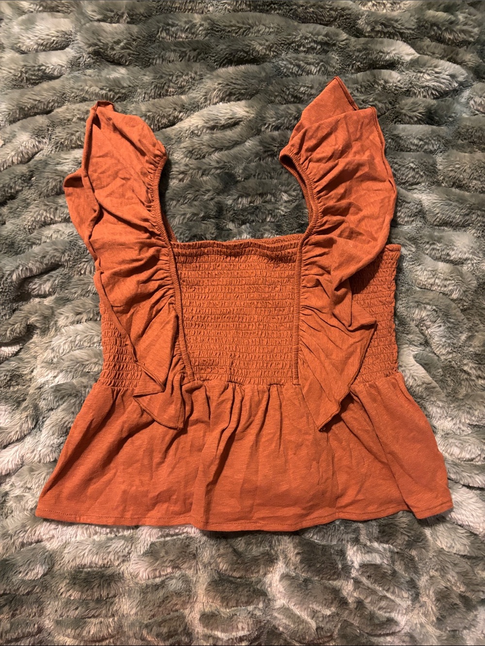 American Eagle Ruffle Strap Smocked Tank Top - Rust brown